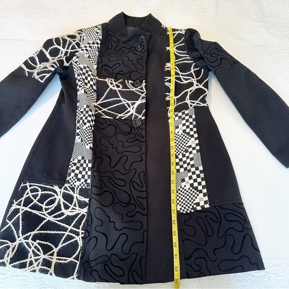 Multiples Embroidered Black White Band Collar Jacket Coat - Medium - Picture 12 of 13